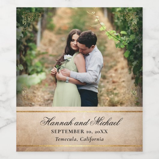 Elegant Parchment Paper Sjabloon Wedding Wijn Etiket (Enkel label)