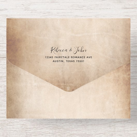 Elegant Parchment Red Rose Wedding Real Gold Foil All In One Uitnodiging (Achterzijde)