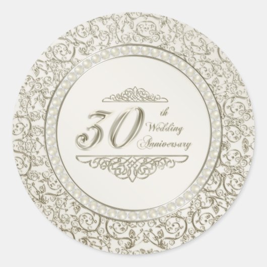 Elegant Parel30th Wedding Jubileum Ronde Sticker (Voorkant)