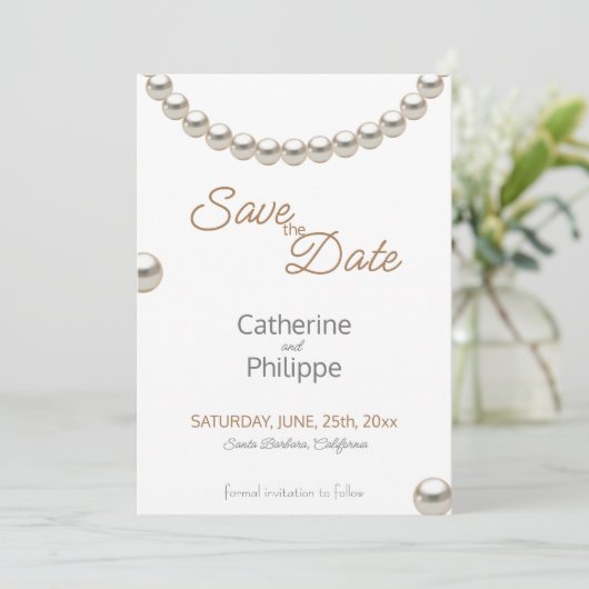 Elegant Parel Bruiloft Save the Date Uitnodiging (Staand voorkant)