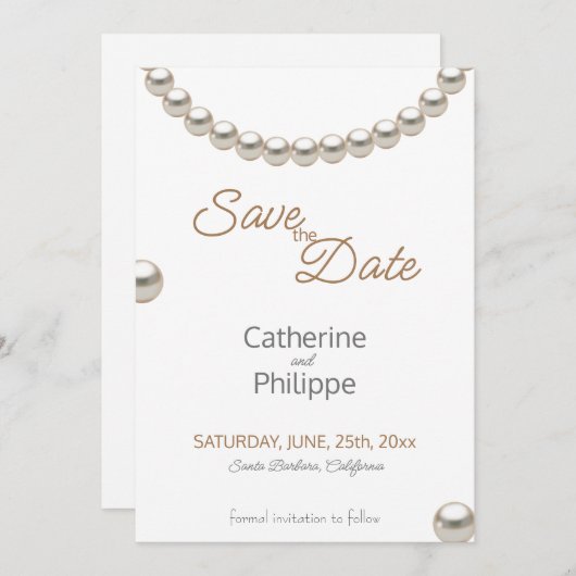 Elegant Parel Bruiloft Save the Date Uitnodiging (Voorkant / Achterkant)