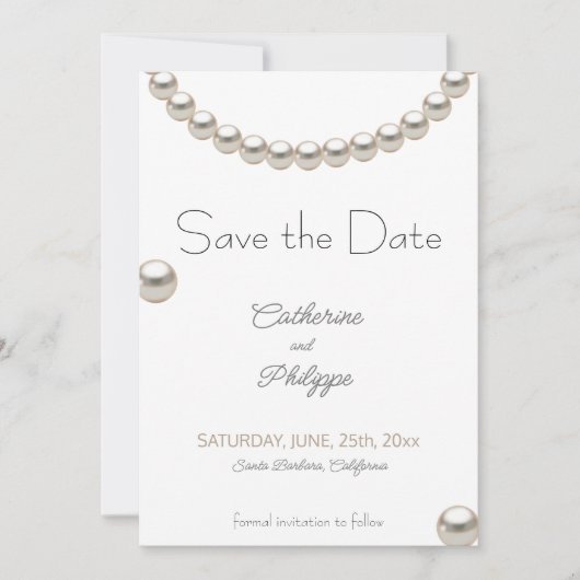 Elegant Parel Bruiloft Save the Date Uitnodiging (Voorkant)