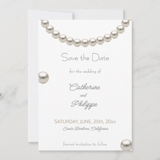 Elegant Parel Bruiloft Save the Date Uitnodiging (Voorkant)