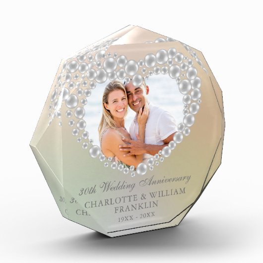 Elegant Parel Hart 30ste Huwelijksverjaardag Fotoblokken (Links)