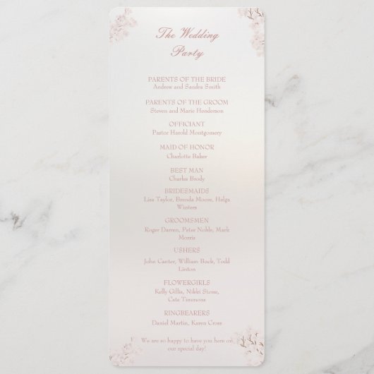  Elegant Parel Romance Bruiloft Programmakaart (Achterkant)