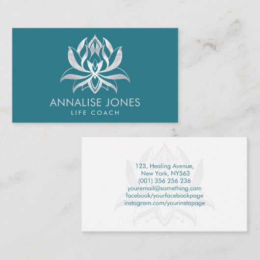 Elegant parellotusventiel op Blauwgroen blauw Visitekaartje (Voorkant / Achterkant)