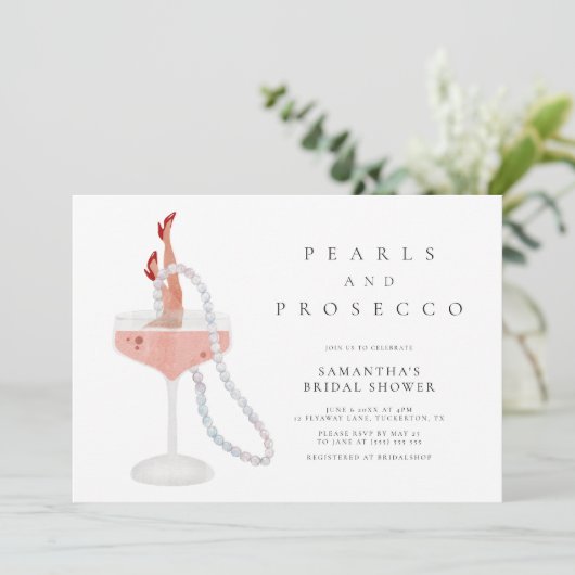  Elegant Parels en Prosecco Vrijgezellenfeest Kaart (Staand voorkant)