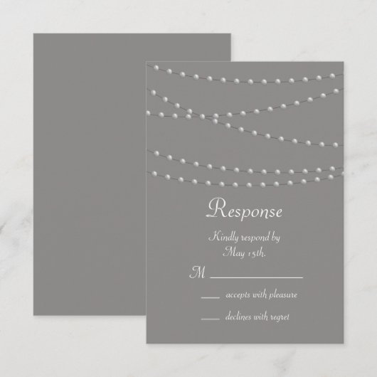 Elegant parels op grijze RSVP Kaartje (Voorkant / Achterkant)