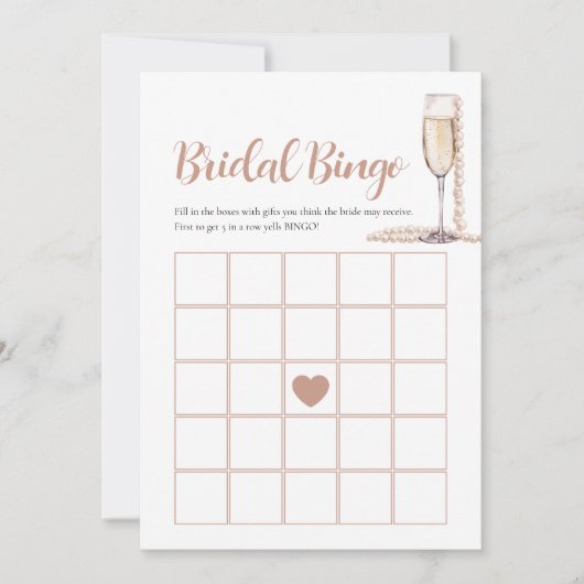 Elegant Parels & Prosecco Bruids Bingo Game Kaart (Voorkant)