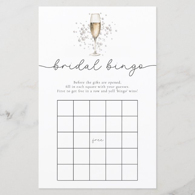 Elegant Parels & Prosecco Bruids Bingo Game Kaart (Voorkant)