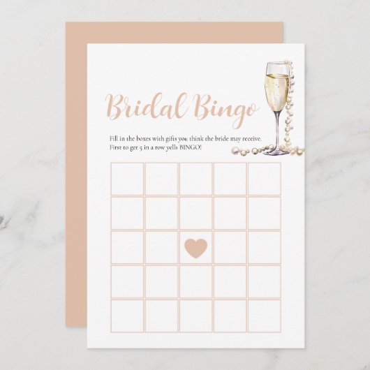 Elegant Parels & Prosecco Bruids Bingo Game Kaart (Voorkant / Achterkant)