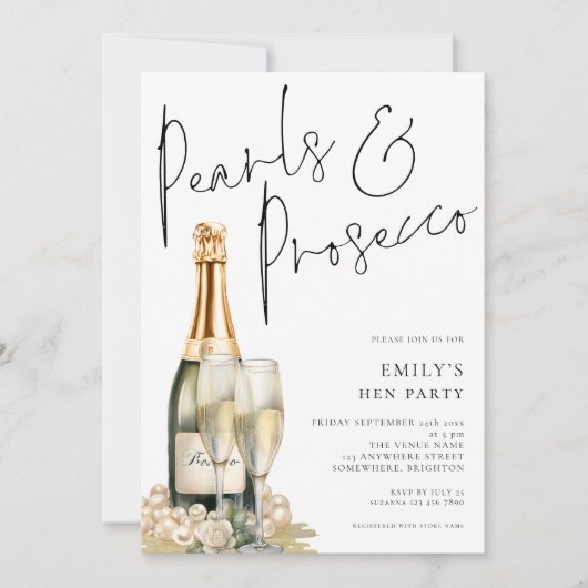Elegant Parels Prosecco Hen Party Kaart (Voorkant)