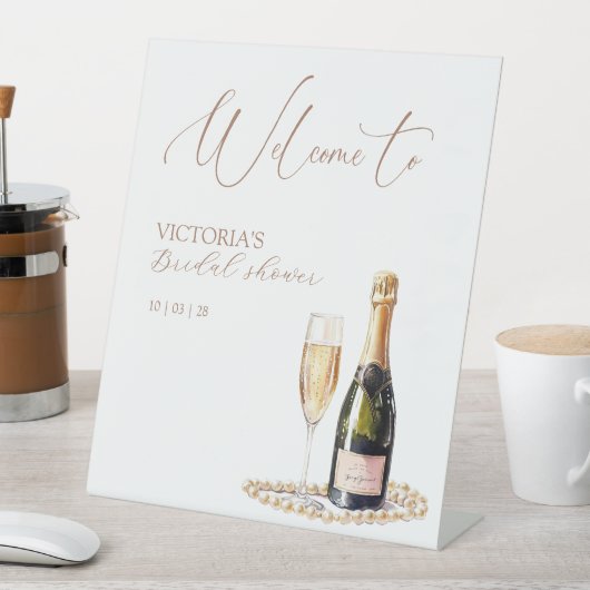 Elegant Parels & Prosecco Vrijgezellenfeest Welkom Reclamebord Met Voetstuk (Insitu)