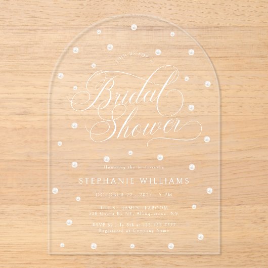 Elegant Parels Vrijgezellenfeest Arch Acryl Uitnodigingen (Voorkant)