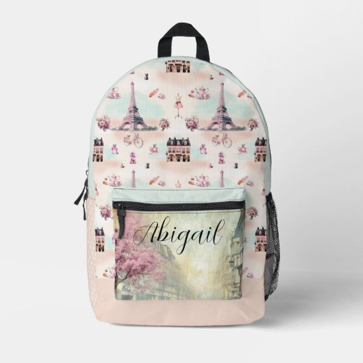 Elegant Parijs Frankrijk Eiffeltoren Frans patroon Bedrukte Rugzak (Voorkant)