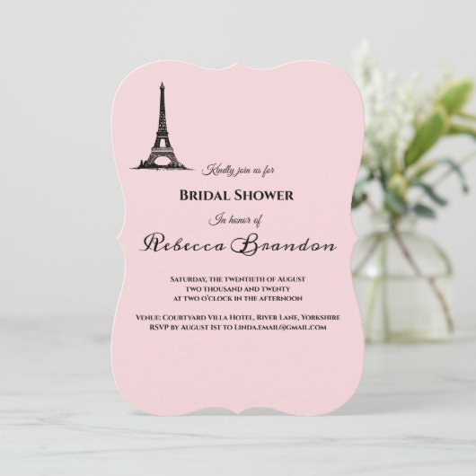 Elegant Parijs thema bruids douche uitnodiging (Staand voorkant)