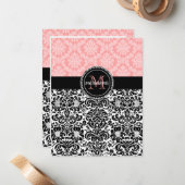 Elegant Paris Baby Pink Black Damask gepersonalise Notitiekaartje (Voorkant / Achterkant in situ)