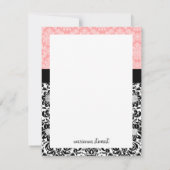 Elegant Paris Baby Pink Black Damask gepersonalise Notitiekaartje (Achterkant)