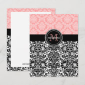 Elegant Paris Baby Pink Black Damask gepersonalise Notitiekaartje (Voorkant / Achterkant)
