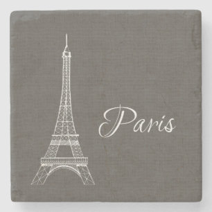 Elegant Paris Eiffel Tower Dark Grey Burlap Kijk u Stenen Onderzetter