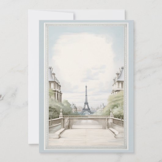 Elegant Paris Eiffeltoren Poeder Blauw Bruiloft Kaart (Achterkant)