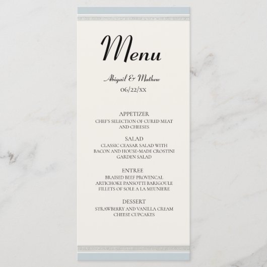 Elegant Paris Eiffeltoren Poeder Blauw Bruiloft Menu (Voorkant)