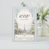 Elegant Paris Eiffeltoren Poeder Blauw Bruiloft RSVP Kaartje (Staand voorkant)
