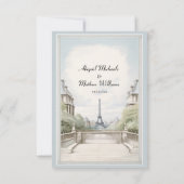 Elegant Paris Eiffeltoren Poeder Blauw Bruiloft RSVP Kaartje (Achterkant)