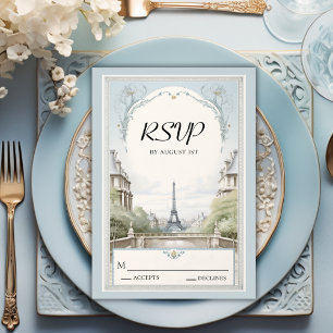 Elegant Paris Eiffeltoren Poeder Blauw Bruiloft RSVP Kaartje
