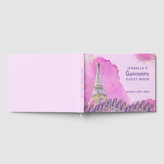 Elegant Paris Eiffeltoren Roze Goud Quinceanera Gastenboek (Volledig)