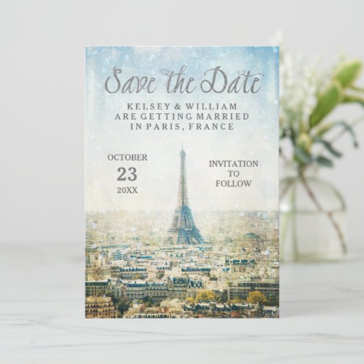 Elegant Paris Uitzicht Eiffel Tower Save the Date (Staand voorkant)