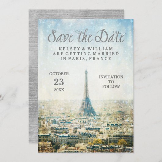 Elegant Paris Uitzicht Eiffel Tower Save the Date (Voorkant / Achterkant)