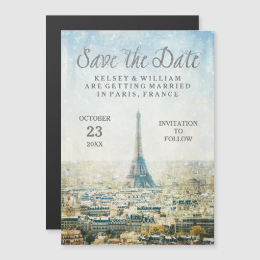 Elegant Paris Uitzicht Eiffel Tower Save the Date Magnetische Uitnodiging (Voorkant / Achterkant)