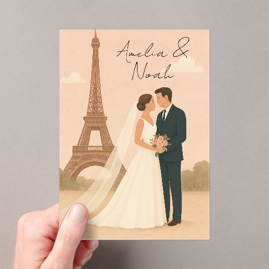 Elegant Paris Wedding Acrylic Invitation – Eiffel Acryl Uitnodigingen (Insitu (Draagbaar))