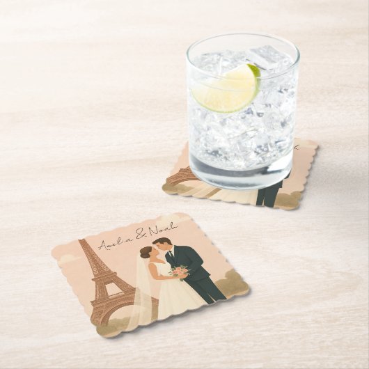 Elegant Paris Wedding Paper Coaster – Eiffel Tower Kartonnen Onderzetters (Insitu)