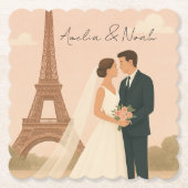 Elegant Paris Wedding Paper Coaster – Eiffel Tower Kartonnen Onderzetters (Voorkant)