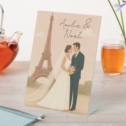 Elegant Paris Wedding Pedestal Sign with Eiffel Reclamebord Met Voetstuk (Insitu)