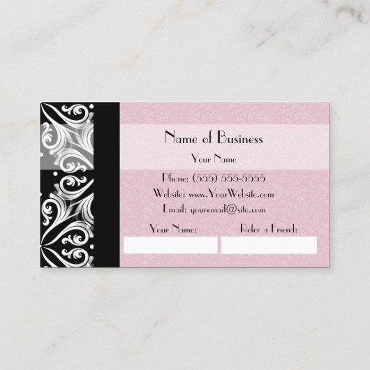 Elegant Parisian Damask Pink Ribbon Refer an Frien Aanbevelingskaartje (Achterkant)