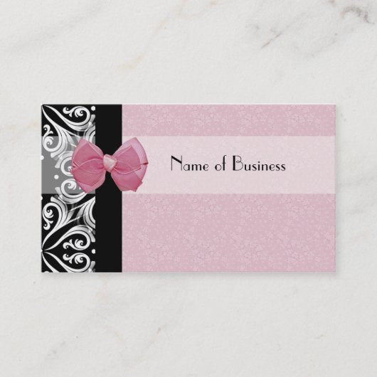 Elegant Parisian Damask Pink Ribbon Visitekaartje (Voorkant)