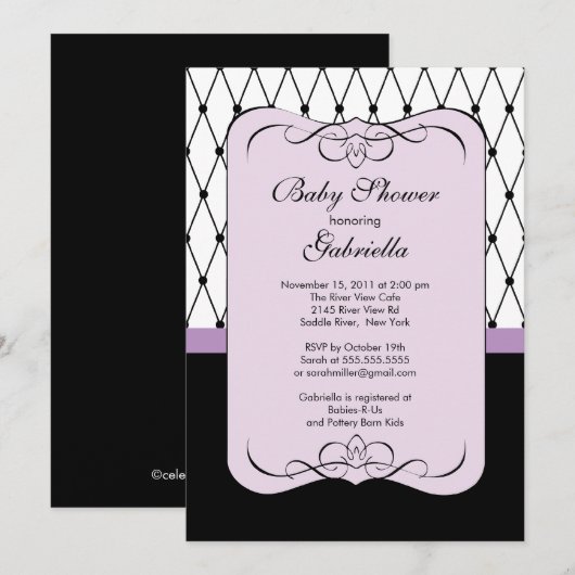 Elegant Parisian Paars Baby shower Kaart (Voorkant / Achterkant)