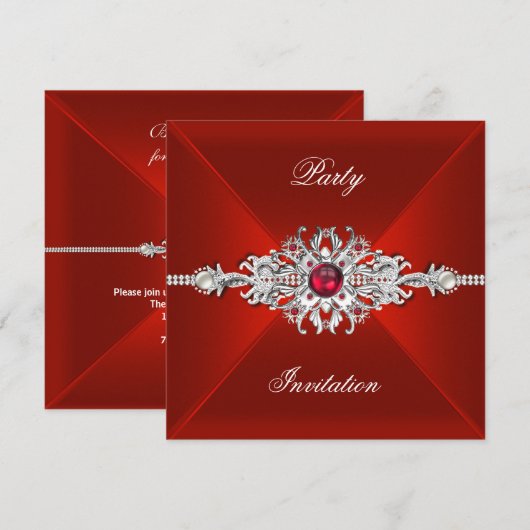 Elegant Party All Occasions Red Silver Jewel Kaart (Voorkant / Achterkant)