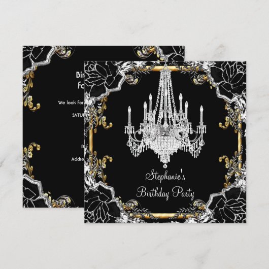 Elegant Party Black Silver Gold Crystal Chandelier Kaart (Voorkant / Achterkant)