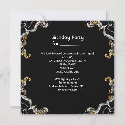 Elegant Party Black Silver Gold Crystal Chandelier Kaart (Achterkant)