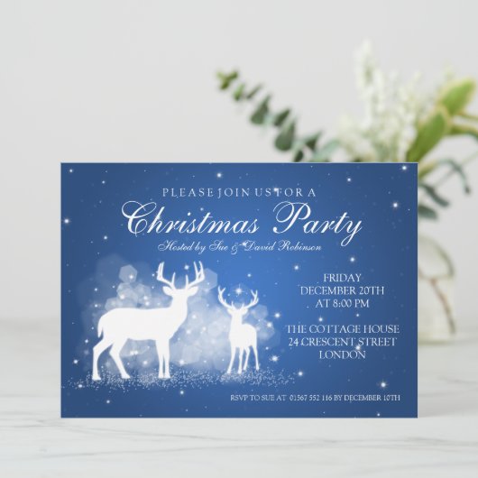 Elegant Party Deer Sparkle Blue Kaart (Staand voorkant)