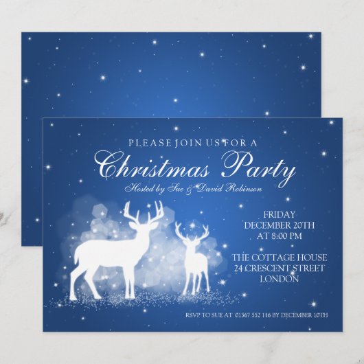 Elegant Party Deer Sparkle Blue Kaart (Voorkant / Achterkant)