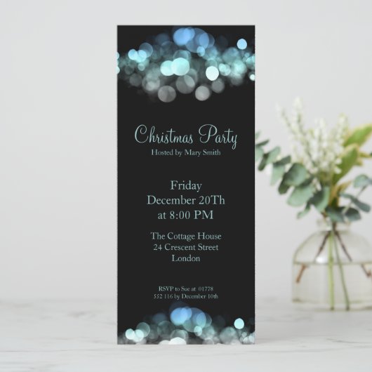 Elegant Party Invitation Blue Shimmering Lichten Kaart (Staand voorkant)
