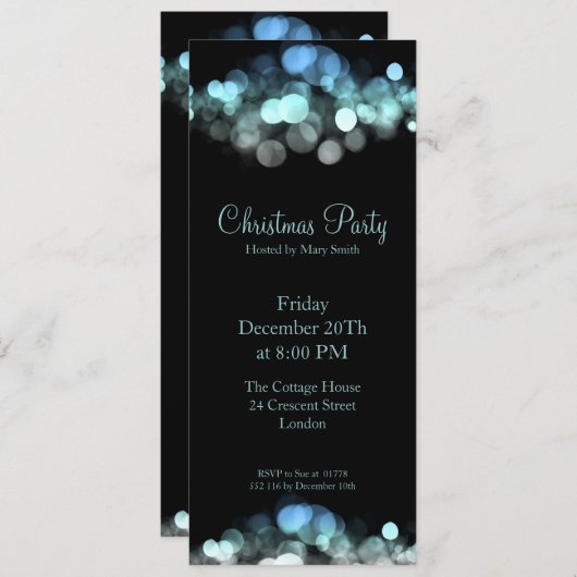 Elegant Party Invitation Blue Shimmering Lichten Kaart (Voorkant / Achterkant)
