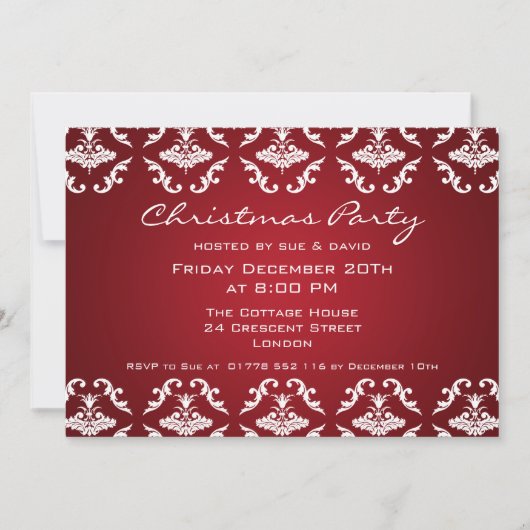 Elegant Party Invitation Floral Pattern Red Kaart (Voorkant)