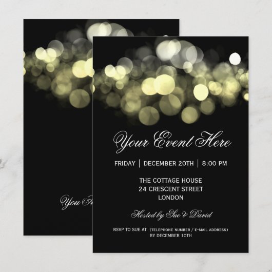 Elegant Party Invitation Gold Black Kaart (Voorkant / Achterkant)