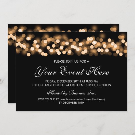 Elegant Party Invitation Gold Hollywood Glam Kaart (Voorkant / Achterkant)